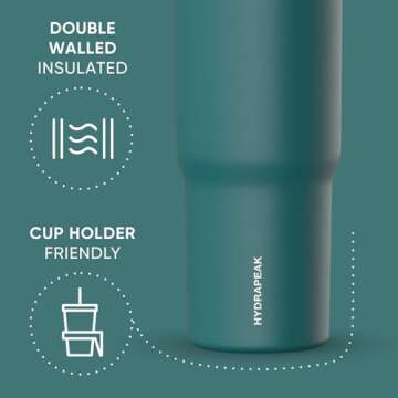 Hydrapeak Nomad 32 oz Tumbler with Handle and Straw Lid, Leakproof, Double Insulated, 32oz Cup Stainless Steel (Aegean)