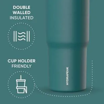 Hydrapeak Nomad 32 oz Tumbler with Handle and Straw Lid, Leakproof, Double Insulated, 32oz Cup Stainless Steel (Aegean)