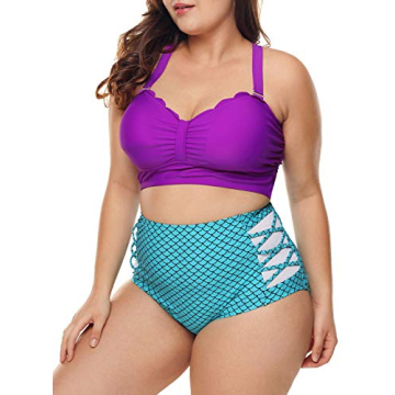 Dearlove Plus Size Strappy Scalloped Bikini Swimsuit