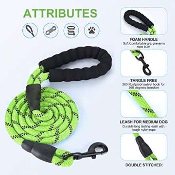 Petmegoo Heavy Duty 5ft Dog Leash for Safety & Comfort