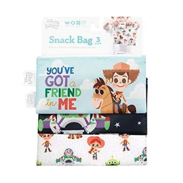 Bumkins Sandwich BagsSnack Bags, Disney Reusable, Washable, Food Safe, BPA Free, Toy Story, Pack of 3