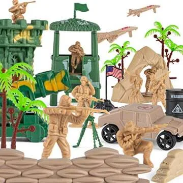 Divwa Army Men Toys for Boys 8-12, Military Soldier Army Base 160 Pcs Set Including WW2 Khaki Green Plastic Army Men Figure and Accessories with Handbag for Kid Boy Toddler Age 6-12 8-12