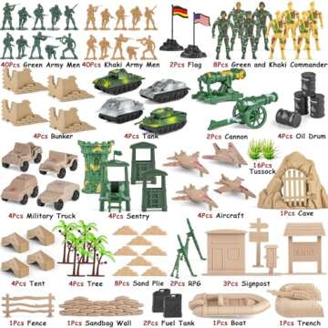 Divwa Army Men Toys for Boys 8-12, Military Soldier Army Base 160 Pcs Set Including WW2 Khaki Green Plastic Army Men Figure and Accessories with Handbag for Kid Boy Toddler Age 6-12 8-12