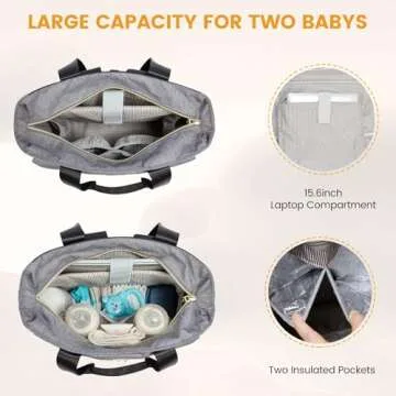 LOVEVOOK Diaper Bag Backpack,Diaper Bag Tote with Insulated Pockets,Baby Bag for Girl Boy with Changing Pad,Large Baby Diaper Bag with Pacifier Case,Anti-Theft Travel Backpack for Women,Black-Gray