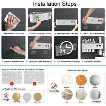 BHeadCat Toothbrush Holders Wall Mounted, Toothbrush Holder with Automatic Toothpaste Dispensers, 6 Brush Slots, 3 Magnetic Cups,1 Cosmetic Drawer Organizer and 1 Large Storage Tray