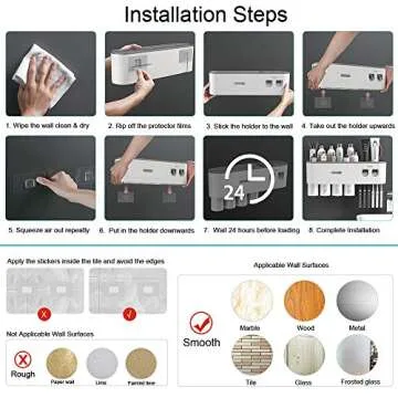 BHeadCat Toothbrush Holders Wall Mounted, Toothbrush Holder with Automatic Toothpaste Dispensers, 6 Brush Slots, 3 Magnetic Cups,1 Cosmetic Drawer Organizer and 1 Large Storage Tray