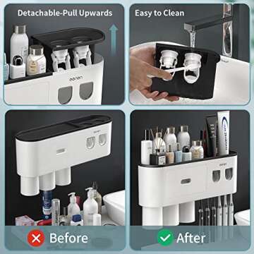 BHeadCat Toothbrush Holders Wall Mounted, Toothbrush Holder with Automatic Toothpaste Dispensers, 6 Brush Slots, 3 Magnetic Cups,1 Cosmetic Drawer Organizer and 1 Large Storage Tray