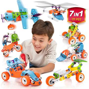 STEM Building Toys 171Pcs 7-in-1 Set for Kids