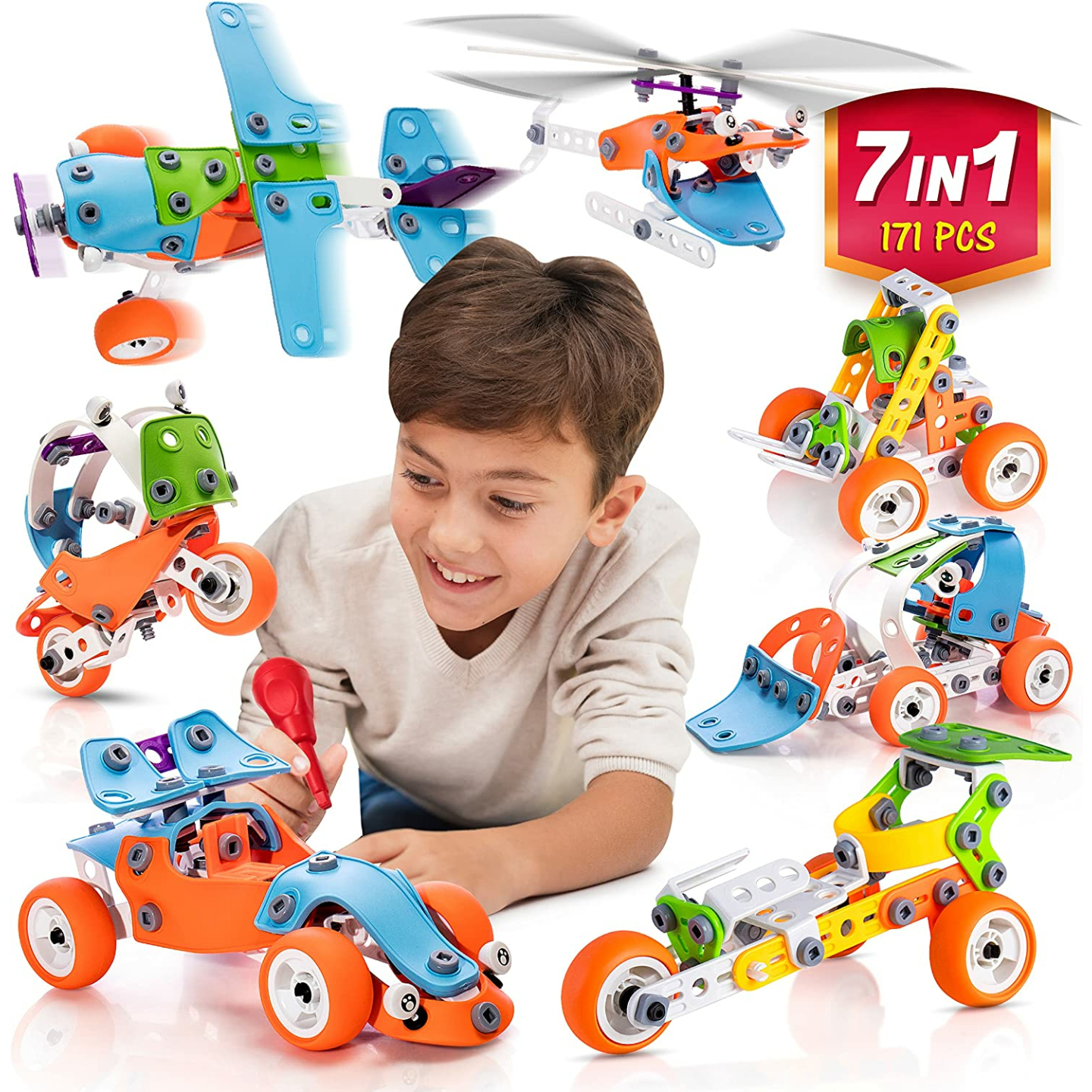 STEM Building Toys 171Pcs 7-in-1 Set for Kids