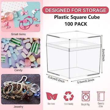 Leinuosen 100 Pcs 2 x 2 x 2 Inch Clear Acrylic Plastic Box with Lid Square Candy Containers for Part...