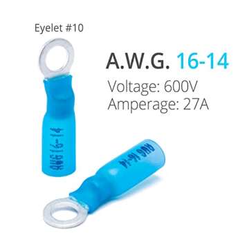 Wirefy Heat Shrink Ring Terminals #10 - Marine Grade Connector Kit - 130 PCS