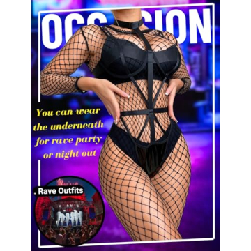 Kaei&Shi Fishnet Bodysuit Lingerie Set for Women - Black