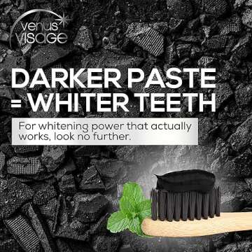 Venus Visage Activated Charcoal Toothpaste for Whitening - Effective Teeth Whitening Toothpaste for Surface Stains - Peppermint Flavor (3.7 oz/105 g)