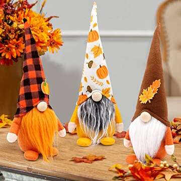 CiyvoLyeen Thanksgiving Day Gift Fall Gnomes Autumn Tomte Farmhouse Tiered Tray Decor Fall Home Decor Shelf Sitter Nordic Swedish Nisse Elf Dwarf, Set of 3