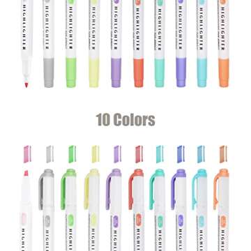 Zosxi Highlighters Double Ended Mild 10 color Highlighters Fluorescent Marker pen for Coloring Underlining Highlighting Broad and Fine Tips Assorted 10 Colors set (10-Pack Flourescent)