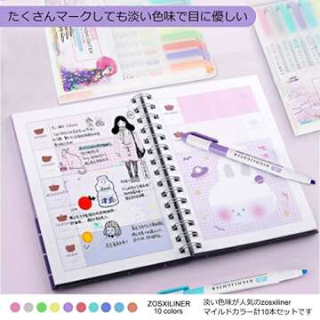 Zosxi Highlighters Double Ended Mild 10 color Highlighters Fluorescent Marker pen for Coloring Underlining Highlighting Broad and Fine Tips Assorted 10 Colors set (10-Pack Flourescent)