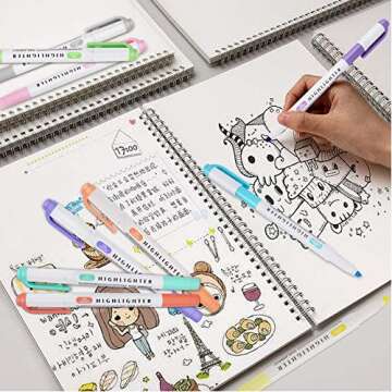 Zosxi Highlighters Double Ended Mild 10 color Highlighters Fluorescent Marker pen for Coloring Underlining Highlighting Broad and Fine Tips Assorted 10 Colors set (10-Pack Flourescent)