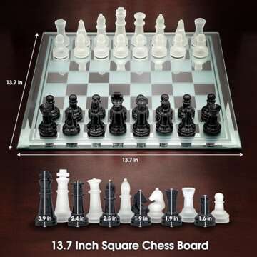 Avant-Garde Black Frosted Glass Chess Set with Mirror Board