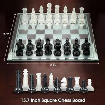 Avant-Garde Black Frosted Glass Chess Set with Mirror Board