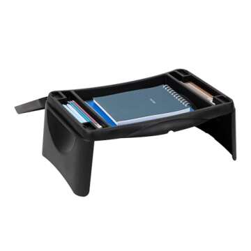 Mind Reader Lap Desk/Laptop Stand, Bed Tray, Folding Legs, Portable, Dorm, Plastic, 18.75" L x 11.25" W x 7.25" H, Black