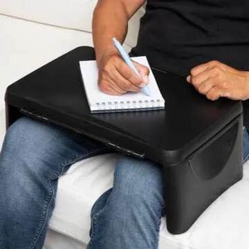 Mind Reader Lap Desk/Laptop Stand, Bed Tray, Folding Legs, Portable, Dorm, Plastic, 18.75" L x 11.25" W x 7.25" H, Black