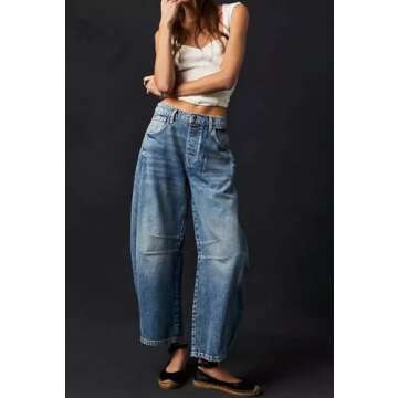 Womens Modern Mid Rise Barrel Cropped Denim Jeans