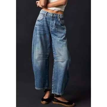 Womens Modern Mid Rise Barrel Cropped Denim Jeans