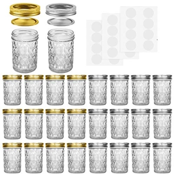 SPANLA Mason Jars 8 oz, 24 Pack Canning Jars 8 oz Half Pint Glass jars with Regular Lids and Bands, ...