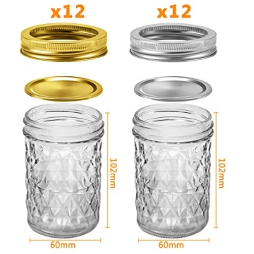 SPANLA Mason Jars 8 oz, 24 Pack Canning Jars 8 oz Half Pint Glass jars with Regular Lids and Bands, Small Mason Jars with Lids Ideal for Jelly Jam Honey Wedding Favors Shower Favors Food