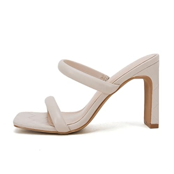 Coutgo Women's Square Open Toe High Heel Slip-On Mules Sandals