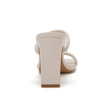 Coutgo Women's Square Open Toe High Heel Slip-On Mules Sandals