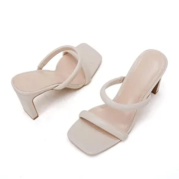 Coutgo Women's Square Open Toe High Heel Slip-On Mules Sandals