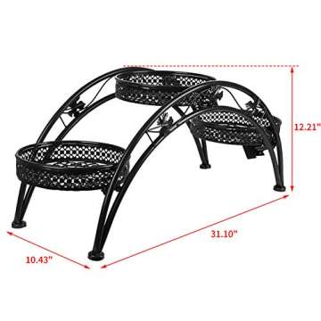 Dazone® Wrought Iron Pot Plant Stand for Three Plants Indoor or Outdoor Garden Patio Decor Arch Des...