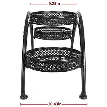 Dazone® Wrought Iron Pot Plant Stand for Three Plants Indoor or Outdoor Garden Patio Decor Arch Design Black