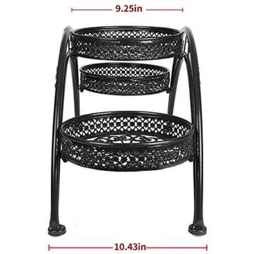 Dazone® Wrought Iron Pot Plant Stand for Three Plants Indoor or Outdoor Garden Patio Decor Arch Design Black