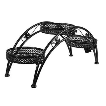 Dazone® Wrought Iron Pot Plant Stand for Three Plants Indoor or Outdoor Garden Patio Decor Arch Design Black