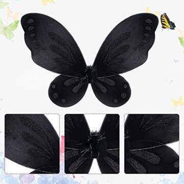 Fishdown Costume Butterfly Angel Wings，Costume Accessories for Kids，Birthday Halloween Cosplay Party Favors (Butterfly-Black)