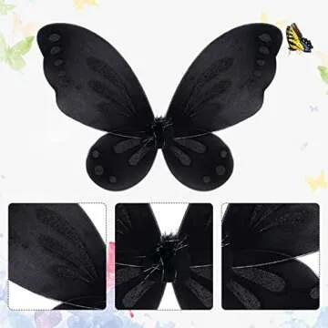 Fishdown Costume Butterfly Angel Wings，Costume Accessories for Kids，Birthday Halloween Cosplay Party Favors (Butterfly-Black)