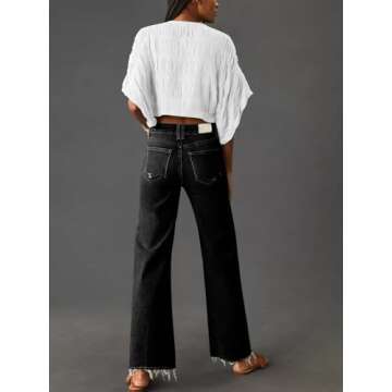 KUNMI Jeans for Women Wide Leg Baggy High Waist Boyfriends Straight Leg Stretchy Denim Pants Trendy Fall 2024