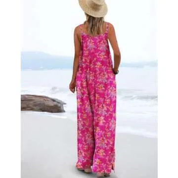 YESNO Women's Summer Boho Casual Jumpsuits Wide Leg Overalls Floral Print Baggy Rompers with Pockets M PZZCR 26