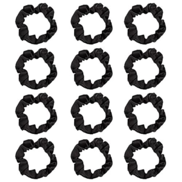 12Pcs Black Satin Hair Scrunchies Non-Slip Hair Ties