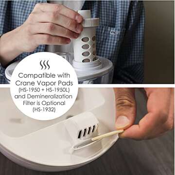 Crane Droplet Ultrasonic Small Air Humidifiers for Bedroom and Office, 0.5 Gallon Cool Mist Humidifier for Plants and Home, Humidifier Filters Optional, Clear and White