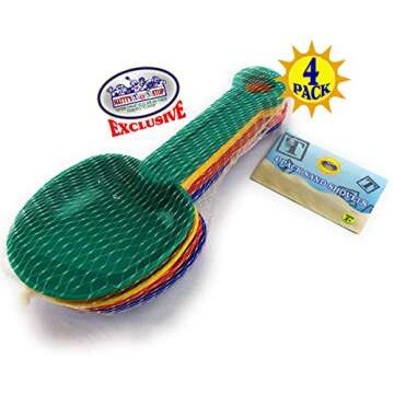 Matty's Toy Stop 8.5" Plastic Rounded Scoop Sand Shovels for Kids (Red, Blue, Green & Yellow) Complete Gift Set Party Bundle - 4 Pack