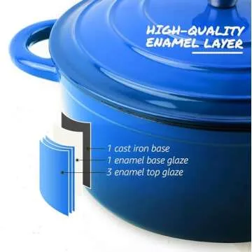 Overmont Enameled Cast Iron Dutch Oven - 5.5QT Pot with Lid Cookbook & Cotton Potholders - Heavy-Duty Cookware for Braising, Stews, Roasting, Bread Baking blue