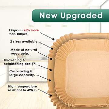 Air Fryer Paper Liners: 125Pcs Parchment Paper, Air Fryer Liner Disposable, Oilproof Waterproof Airfryer Baking Paper Square (6.5inch)