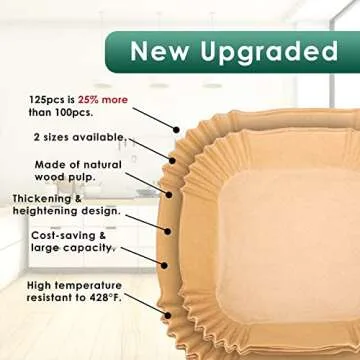 Air Fryer Paper Liners: 125Pcs Parchment Paper, Air Fryer Liner Disposable, Oilproof Waterproof Airfryer Baking Paper Square (6.5inch)