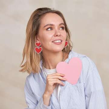 Boho Beaded Earrings Statement Heart Shaped Earrings Handwoven Drop Earrings for Valentine's Day and...