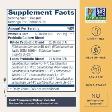 Renew Life Women's Probiotic Capsules, 50 Billion CFU Guaranteed, Supports pH Balance, Vaginal, Urin...