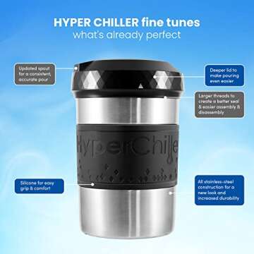 HyperChiller The Original but NEW Stainless-Steel HC2SS Patented Iced Coffee/Beverage Cooler Ready in One Minute, Reusable for Iced Tea, Wine, Spirits, Alcohol, Juice, 12.5 oz, Stainless Steel