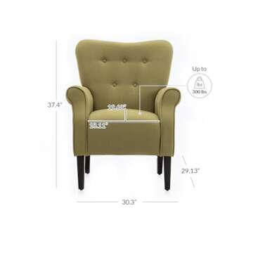 BELLEZE Modern Accent Chair for Living Room, High Back Armchair with Wooden Legs, Upholstered Wingback Side Chair Padded Armrest Single Sofa Club Chair for Living Room, Bedroom - Allston (Avocado)